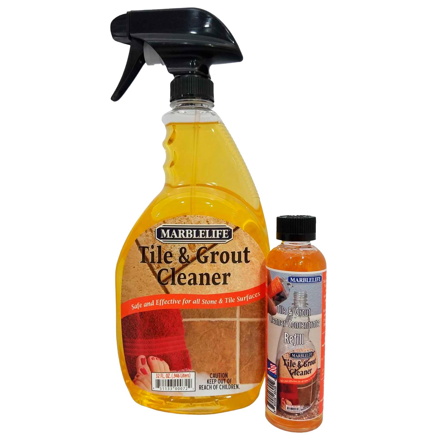Marblelife Tile and Grout Cleaner Kit, Ready-to-Use 32 oz Spray Cleaner + 4 oz Concentrate Refill, Powerful Grout Cleaner for Tile Floors, Heavy Duty
