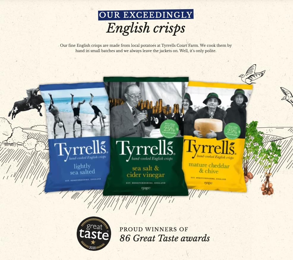 Tyrrells Hand Cooked English Crisps - Mature Cheddar & Chives (150g)