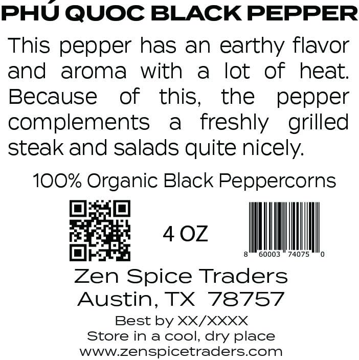 Phú Quoc Organic Black Peppercorns | Zen Spice Traders | 16 Ounce Pack of 1
