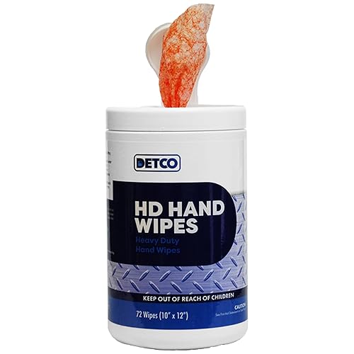 DETCO HD Hand & Tool Wipes - Heavy Duty Dual Purpose Cloths for Hands, Tools, & Surface Cleaning - Disposable Waterless Cleaner Towels with Scrubbing