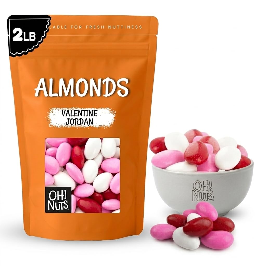 Oh! Nuts Jordan Almonds - Red Pink White - 2 lb - For Easter, Weddings, Baby Showers & Birth - Packed in New York Zip-Seal Bag for Exceptional