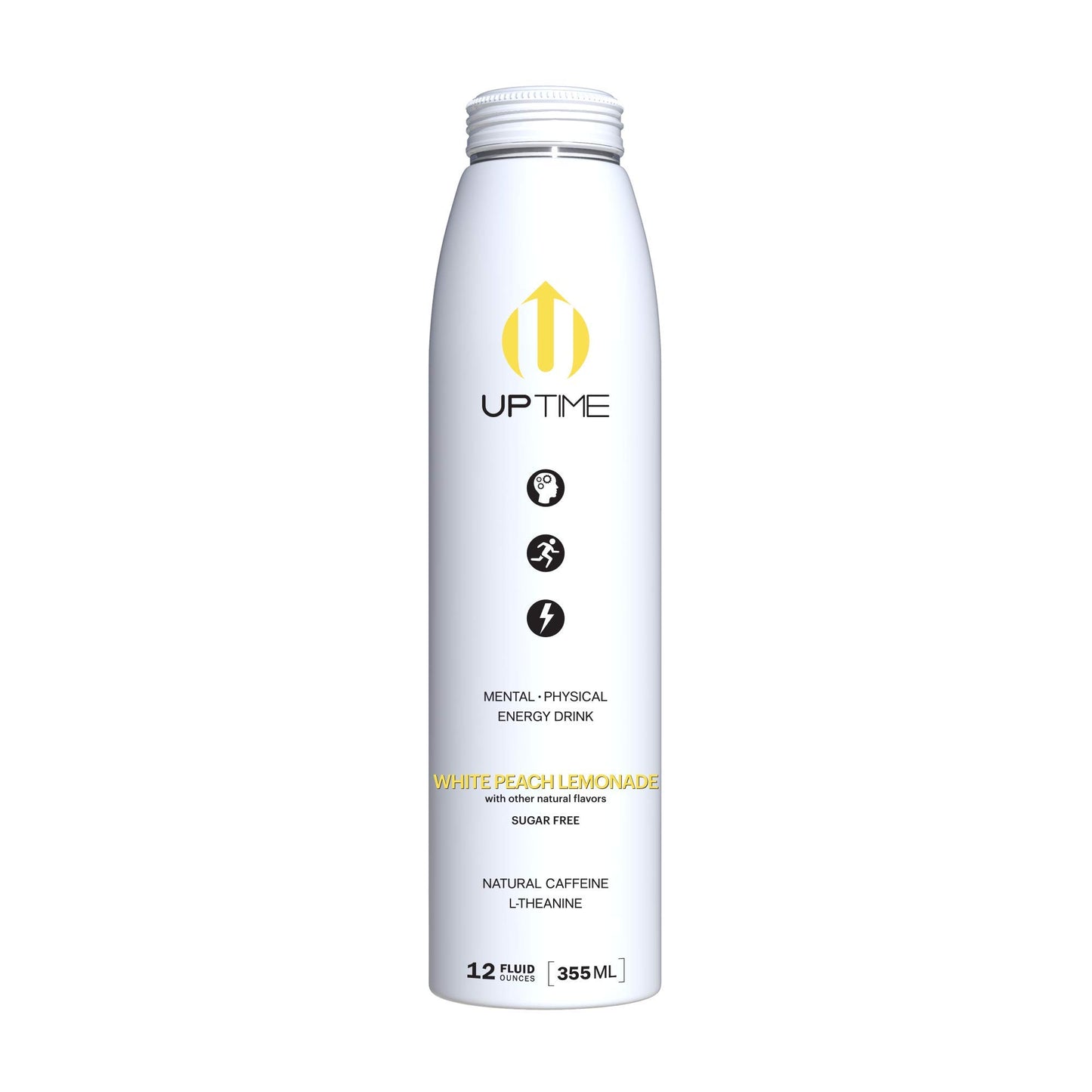 UPTIME - Premium Energy Drink, White Peach Lemonade - Sugar Free, 12oz Bottles, (Case of 24), Better for You, Natural Caffeine, Sparkling