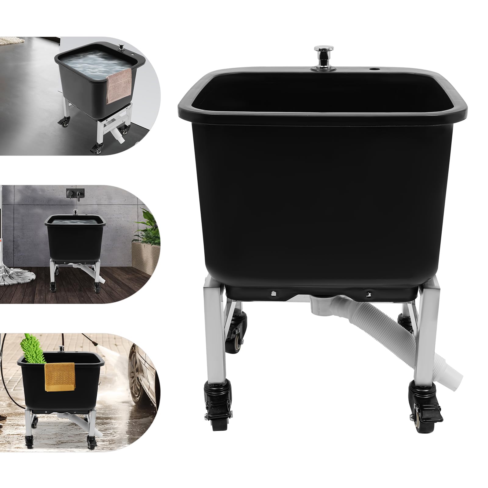 Commercial Mop Sink with Wheels, Freestanding Mops Basket Plastic Mop Bains with Drain Botton, Portable Mop Buckets for Home Bathroom Kitchen