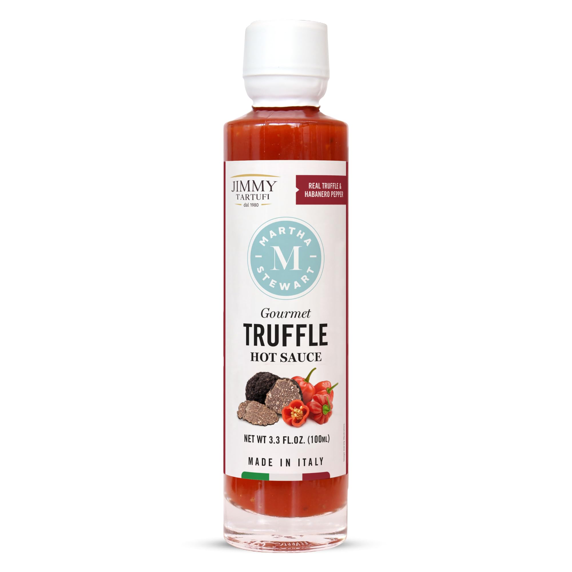 Martha Stewart and Jimmy Tartufi Gourmet Black Truffle Hot Sauce, 3.3 fl oz (Pack of 1) - Made With Real Summer Truffle & Italian Habanero Pepper, No