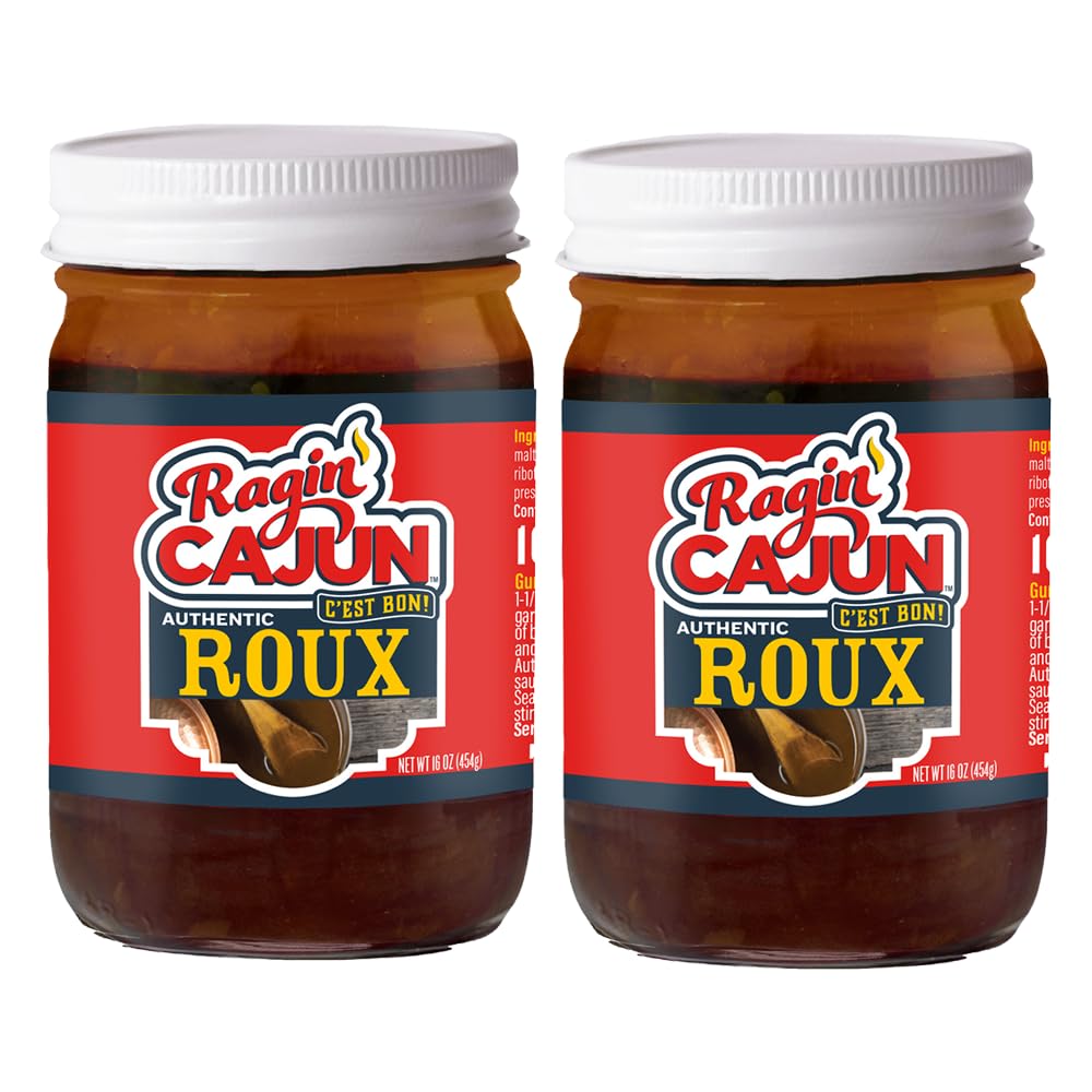 Ragin' Cajun Authentic Roux - 16 oz Jar - Pack of 2, No MSG - Louisiana Cajun Base for Gumbo, Stews & Gravies, Easy to Use