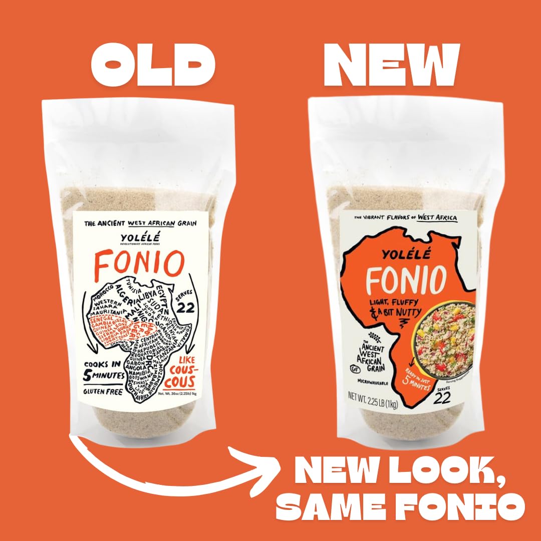 Yolele Premium Precooked Fonio African Supergrain Ancient Grains Gluten-Free Non GMO Organic Fonio Grain Vegan Protein High Fiber Super Food Keto Paleo-Friendly Rice Alternative 2.25 lb Bag