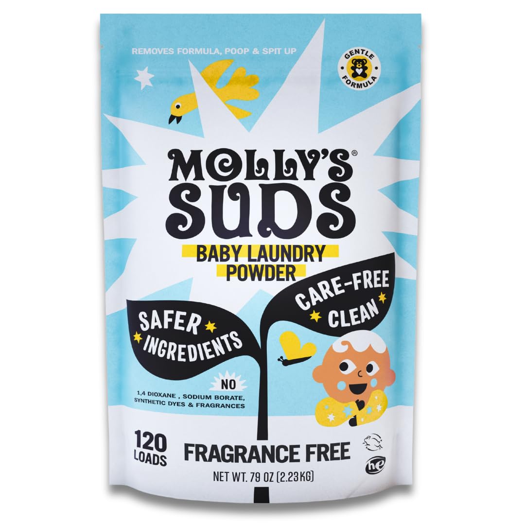 Molly's Suds Baby Laundry Detergent Powder | Removes Formula, Poop & Spit-Up Stains | Extra Gentle for Newborns (Fragrance Free)