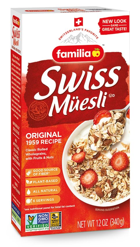 Familia Swiss Muesli Cereal, Original Recipe with Fruit and Nuts - Enjoy Hot, Cold or as Overnight Oats, 12 oz (Pack of 6)