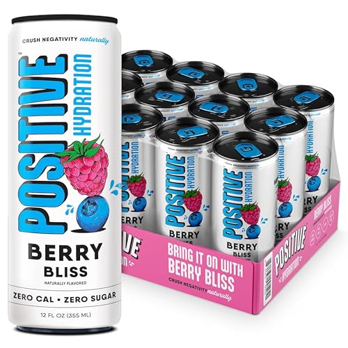 Positive Hydration Berry Bliss | 12-oz Cans (12-Pack) | Zero-Calorie Electrolyte Drink with Essential Vitamins, Calcium, and Hydration Support