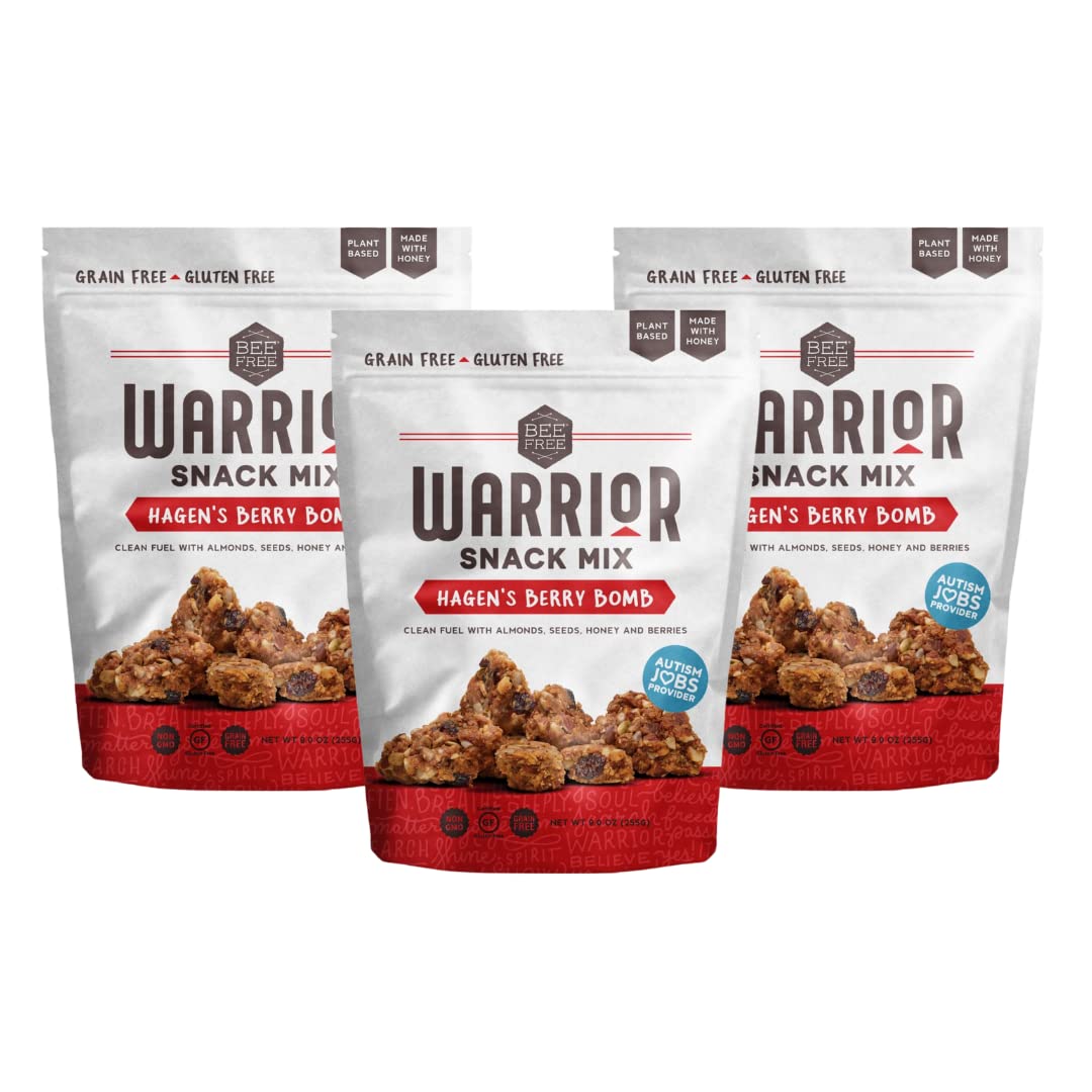 BeeFree Warrior Mix Gluten Free Granola - Chunky Granola Bites | Paleo, Low Carb, Grain Free, Preservative Free, Oat Free | Low Calorie Snacks |