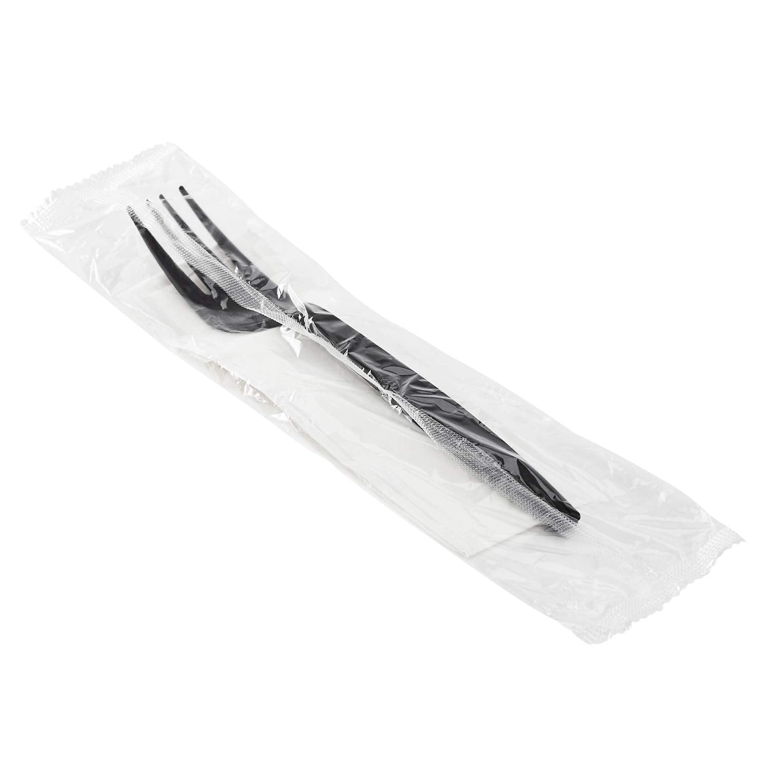 Karat [ 500 ct ] Black Wrapped PP Plastic Cutlery Set with Napkin (Fork, 1-ply Napkin) U2206B