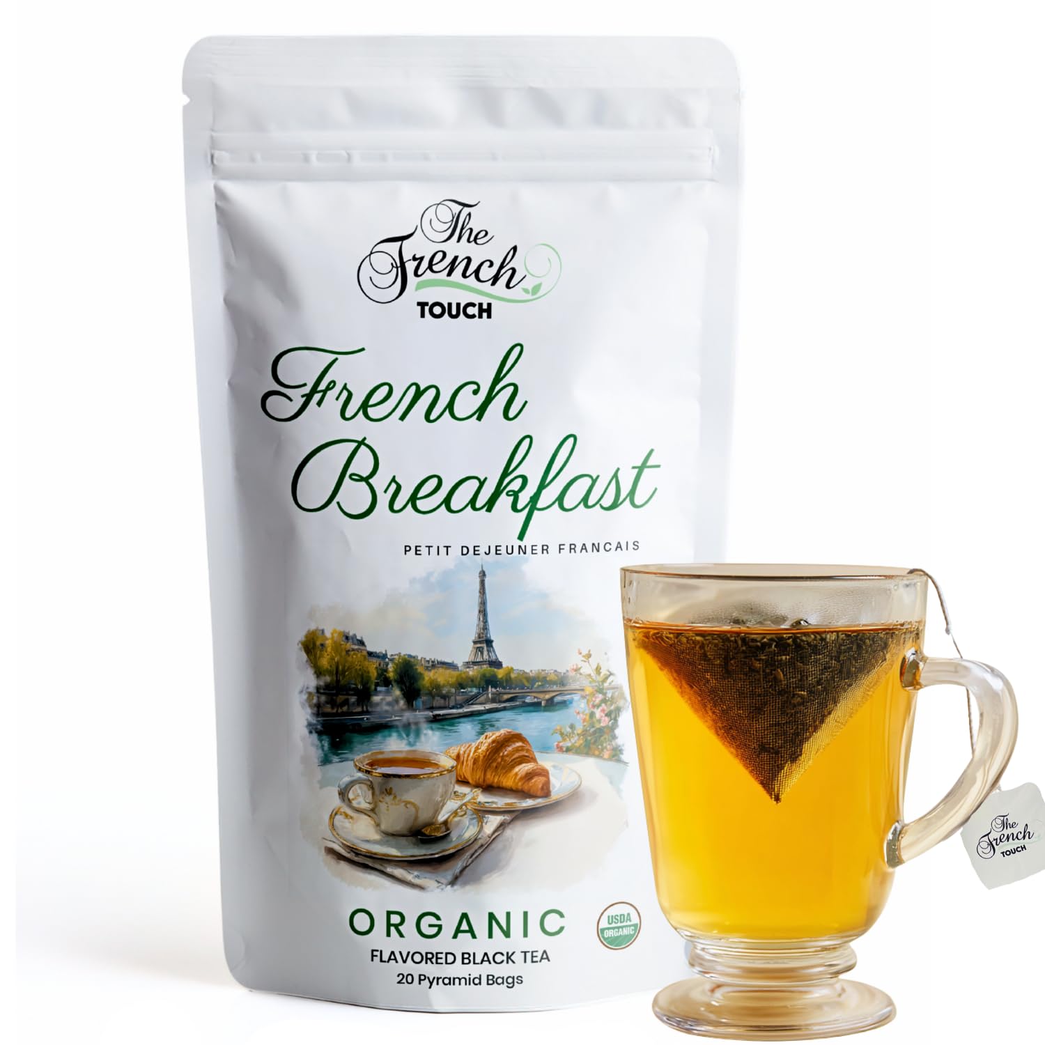 NEW-- The French Touch - French Breakfast ORGANIC | 2.5g x 20 Pyramid Bags | 100% Certified USDA Organic | Plant based tea bags | Select Premium Tea