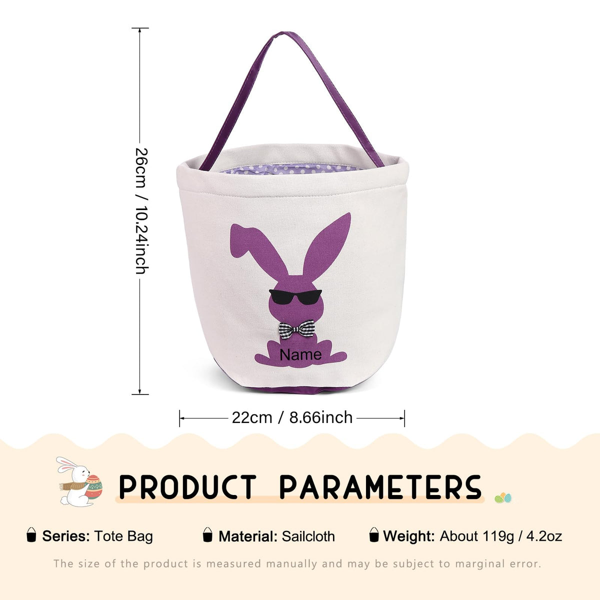 Nobelook Easter Bunny Basket: Personalized Easter Basket for Boys and Girls - Personalized Tote Easter Basket (Style 6)
