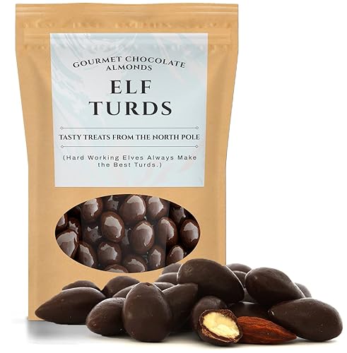Elf Turds Dark Chocolate Almonds - Kepperton Gourmet Chocolate Almonds - Funny Holiday Candy Gifts for Teens Stocking Filler