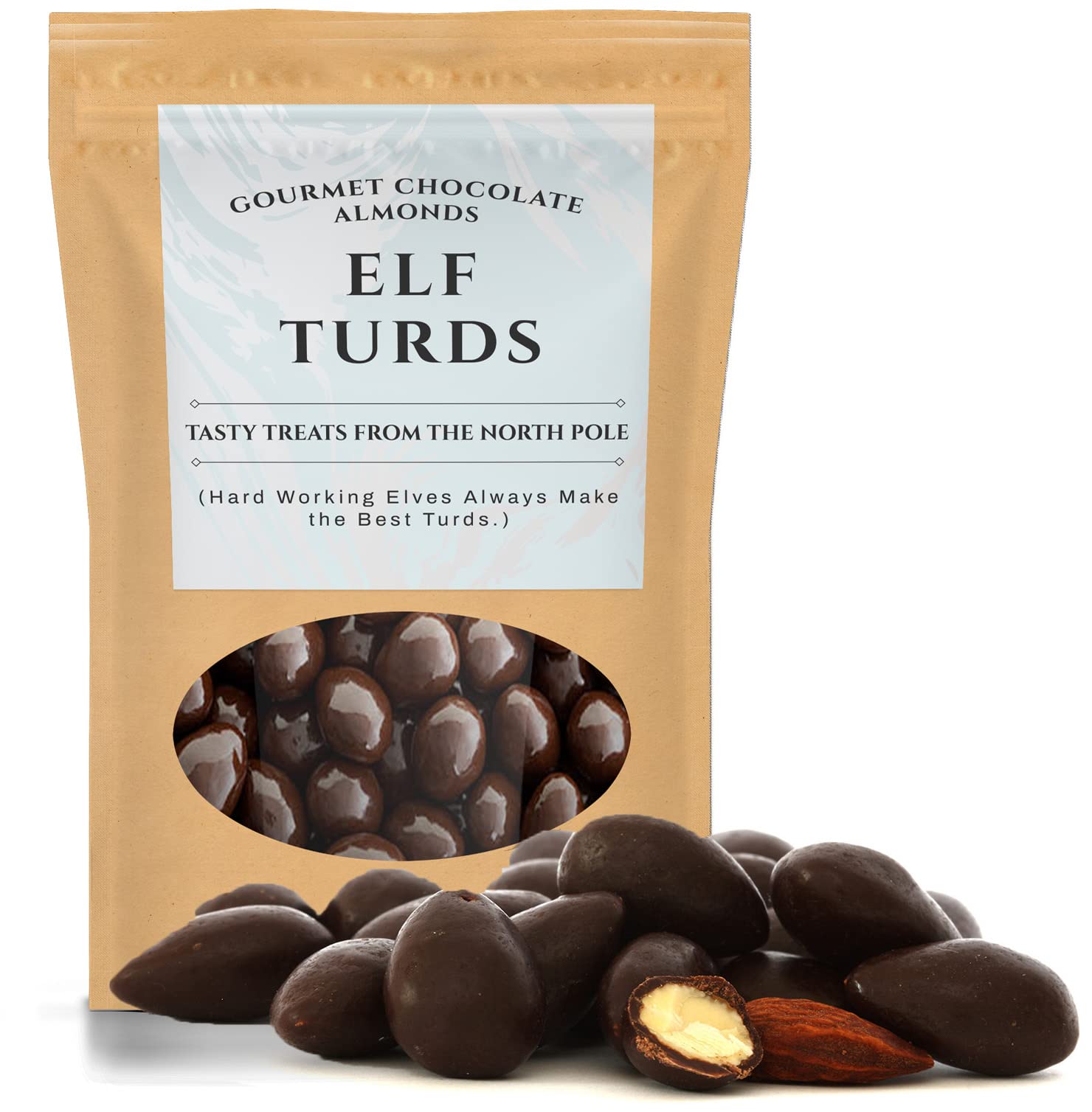 Elf Turds Dark Chocolate Almonds - Kepperton Gourmet Chocolate Almonds - Funny Holiday Candy Gifts for Teens Stocking Filler