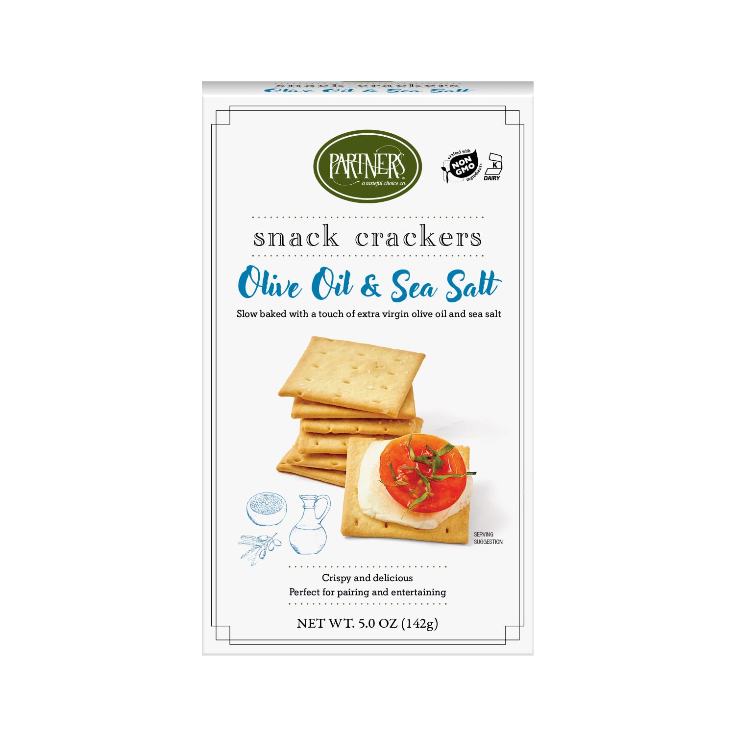 Partners Snack Crackers, Olive Oil & Sea Salt, 5 Ounce (Pack of 6), Made with Real Ingredients, Non-GMO, Kosher