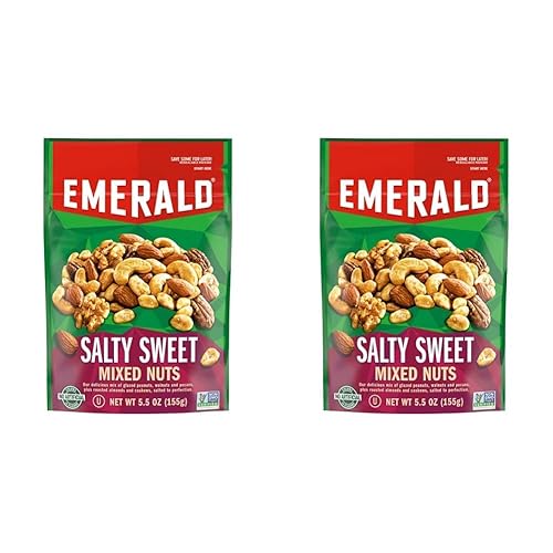 Emerald Nuts, Salty Sweet Mixed Nuts, Features Kettle Glazed Peanuts, Almonds, Cashews, Kettle Glazed Walnuts, Kettle Glazed Pecans, 5.5 Oz