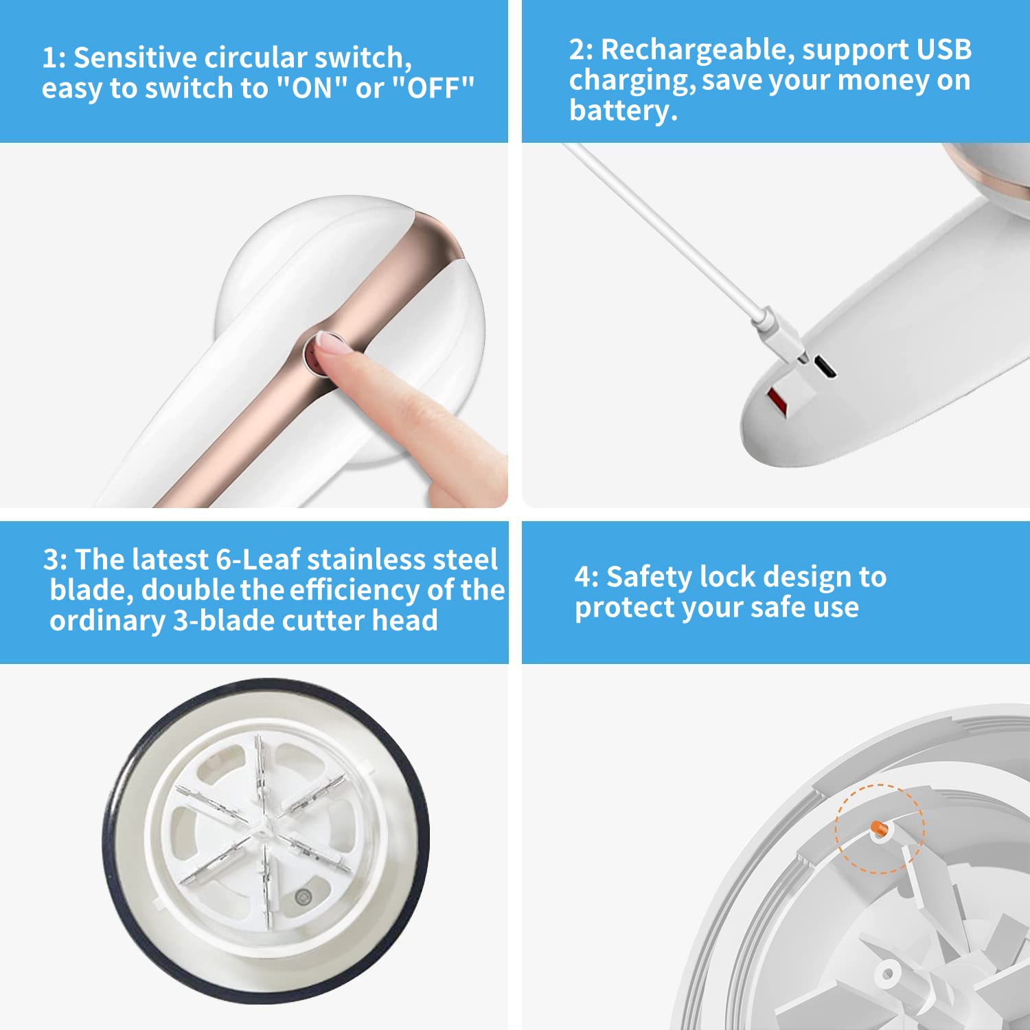 Sweater Fabric Shaver, ailyfu Rechargeable Electric Lint Remover with 6-Leaf Blades and Replaceable Stainless Steel Blade for Clothes, Sweater, Couch