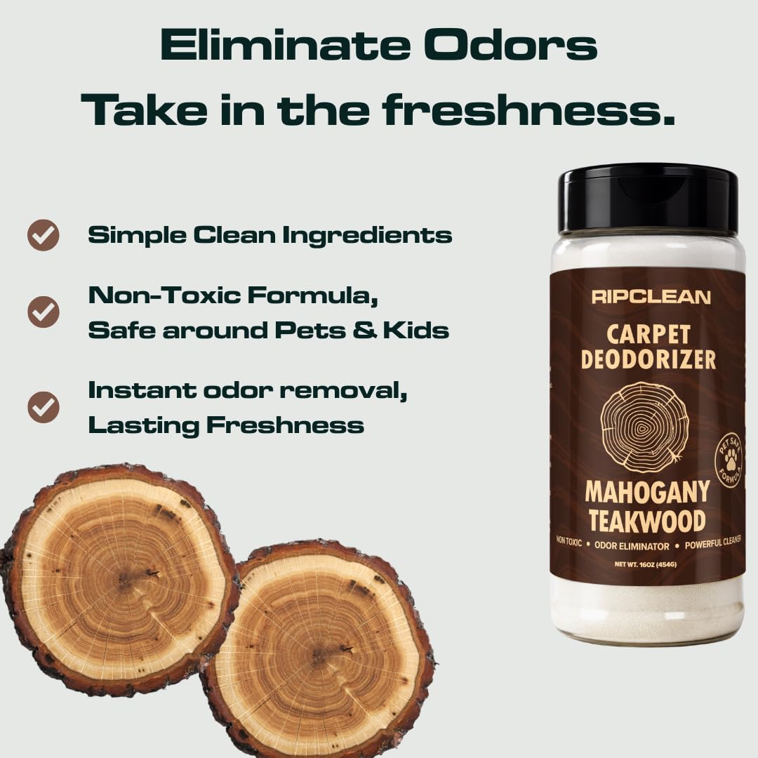 Ripclean Carpet Deodorizer & Freshener Cleaning Powder, Odor Eliminator for Strong Odors & Homes w/Pets, Safe around Kids & Pets, Use on Carpet, Rugs