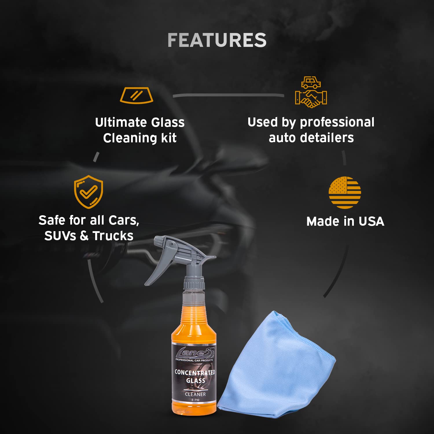LANE'S Glass Cleaner & Towel Kit - Concentrated Glass Cleaner, Streak Free Formula - Corduroy Window Glass Towel (16 OZ)