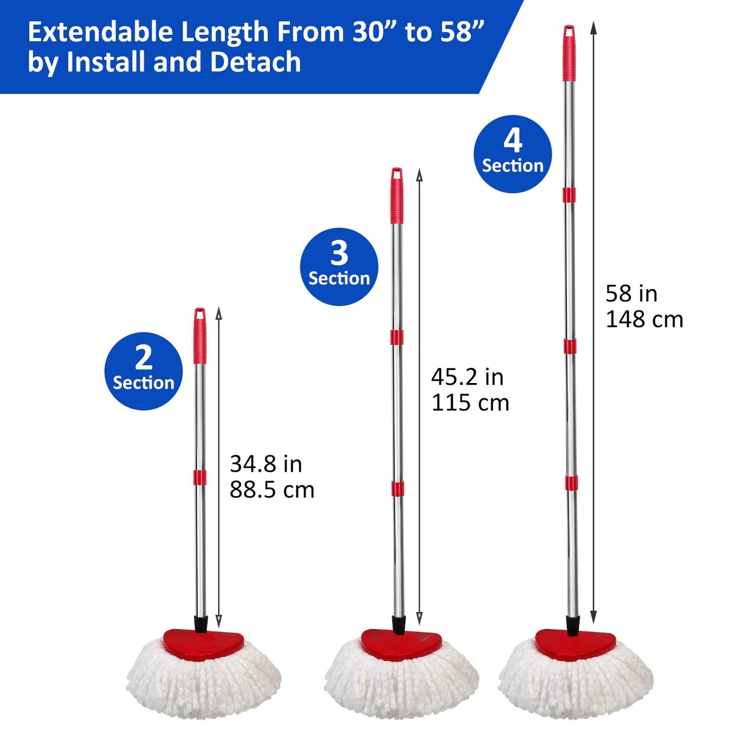 4 Pack Spin Mop Replacements Heads Compatible for O ceda EasyWring 1 Tank System, Microfiber Mops Head Refills , 1 Triangle Head Base and 30-58in