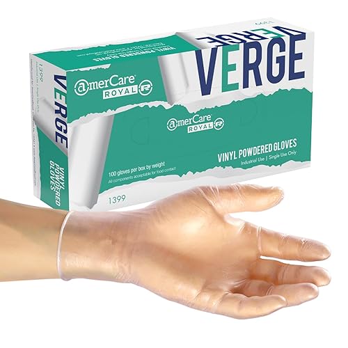 AmerCare Verge Powdered Gloves, Vinyl, Large, Case of 1000