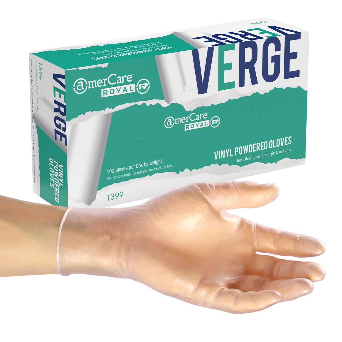 AmerCare Verge Powdered Gloves, Vinyl, Medium, Case of 1000