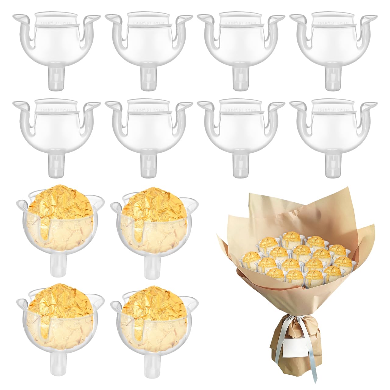 60 Chocolate Bouquet Holders, Clear Flower Arrangement Bases
