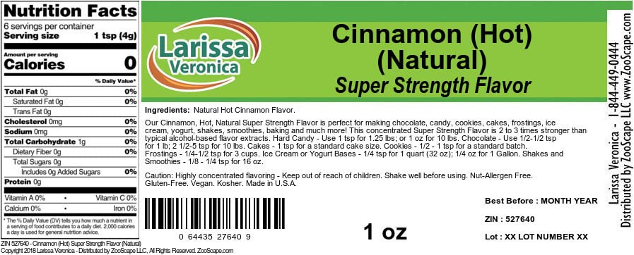 Cinnamon (Hot) Super Strength Flavor (Natural) (1 oz, ZIN: 527640) - 2 Pack