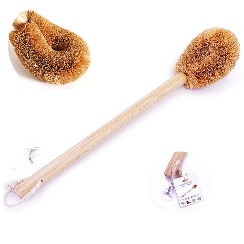 Updated Modern Version Toilet Bowl Brush, Natural Coconut Fiber Brush Head and Beechwood Handle for Bathroom Toilet - Sturdy, Deep Cleaning
