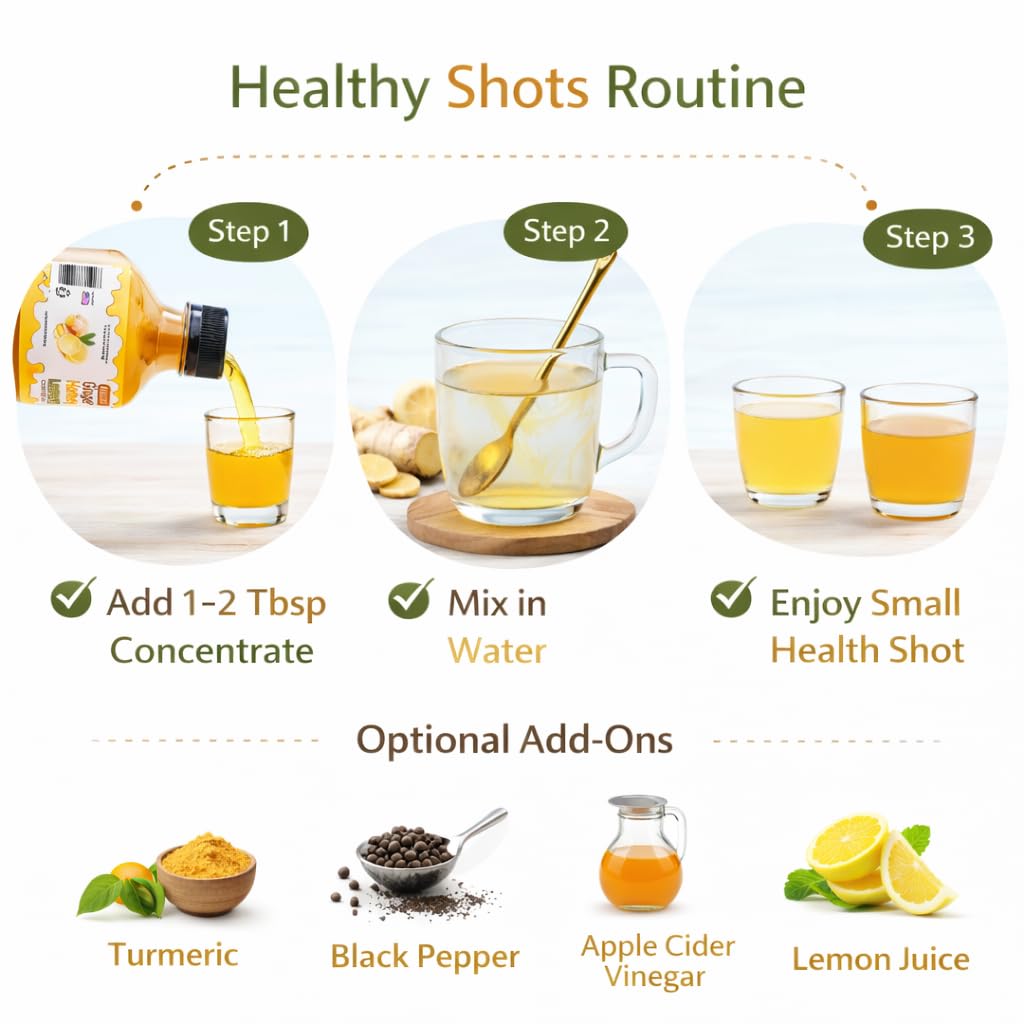 Ginger Lemon & Honey Concentrate Juice by Annoor |8.5 Fl Oz | NFC | No pulp. Easy to mix | Use in Detox Water, Refreshers, Ginger Lemon Tea