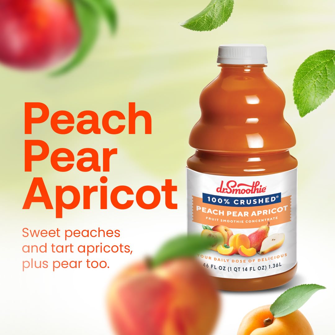 Dr. Smoothie 100% Crushed Peach Pear Apricot - No Added Sugar, Made with Real Fruits/Fruit Juice - Vegan, No Artificial Colors or Flavors - Juicy