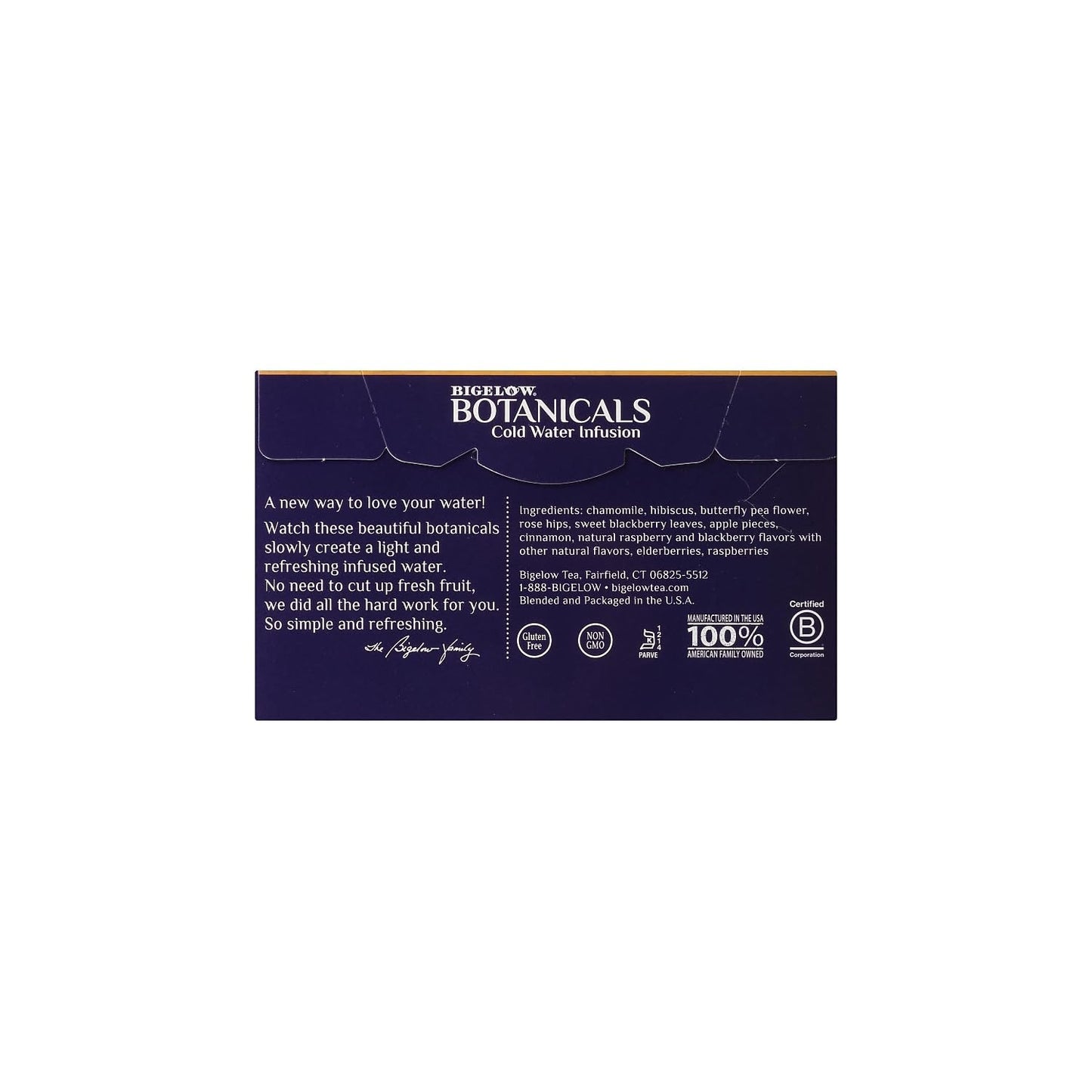 Bigelow Botanicals Cold Water Infusion Blackberry Raspberry Hibiscus Tea Bags 18 Count Box (Pack of 1), Herbal Infusion, Caffeine Free, 18 Tea Bags