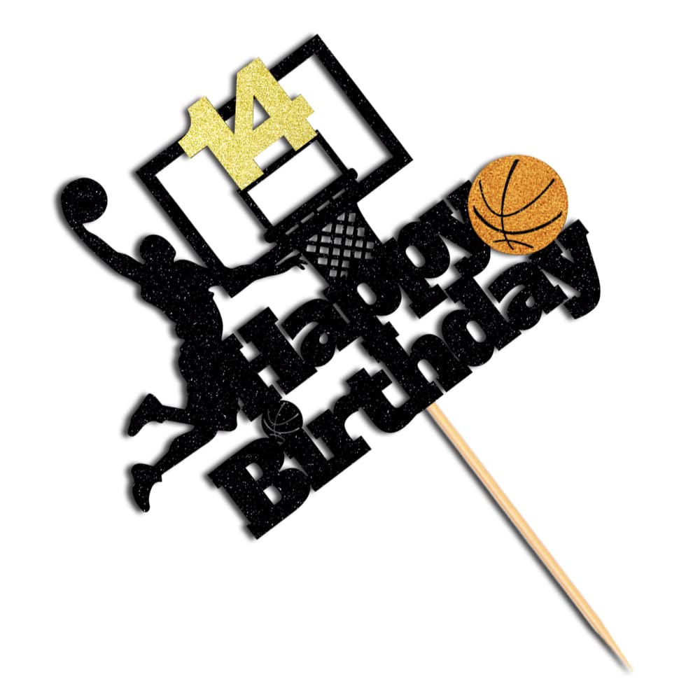 Basketball Happy 14th Birthday Cake Topper-Basketball Themed Birthday Party Cake Decoration-14 Years Birthday Party Supplies (14th)