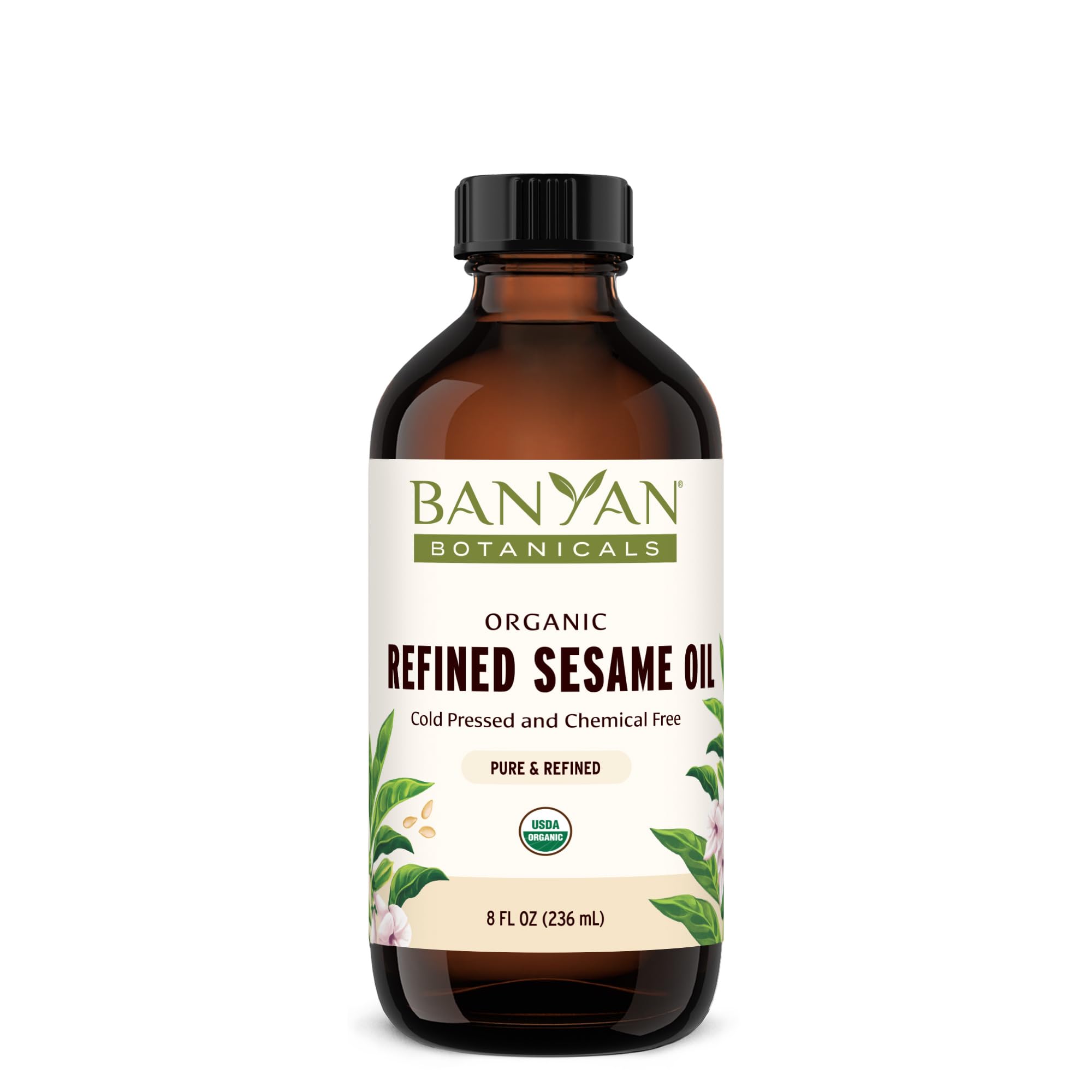 Banyan Botanicals Refined Sesame Oil - Organic Sesame Oil for Skin, Body, Hair & More - Multiple Sizes - 8 oz - Non GMO Sustainably Sourced Vegan