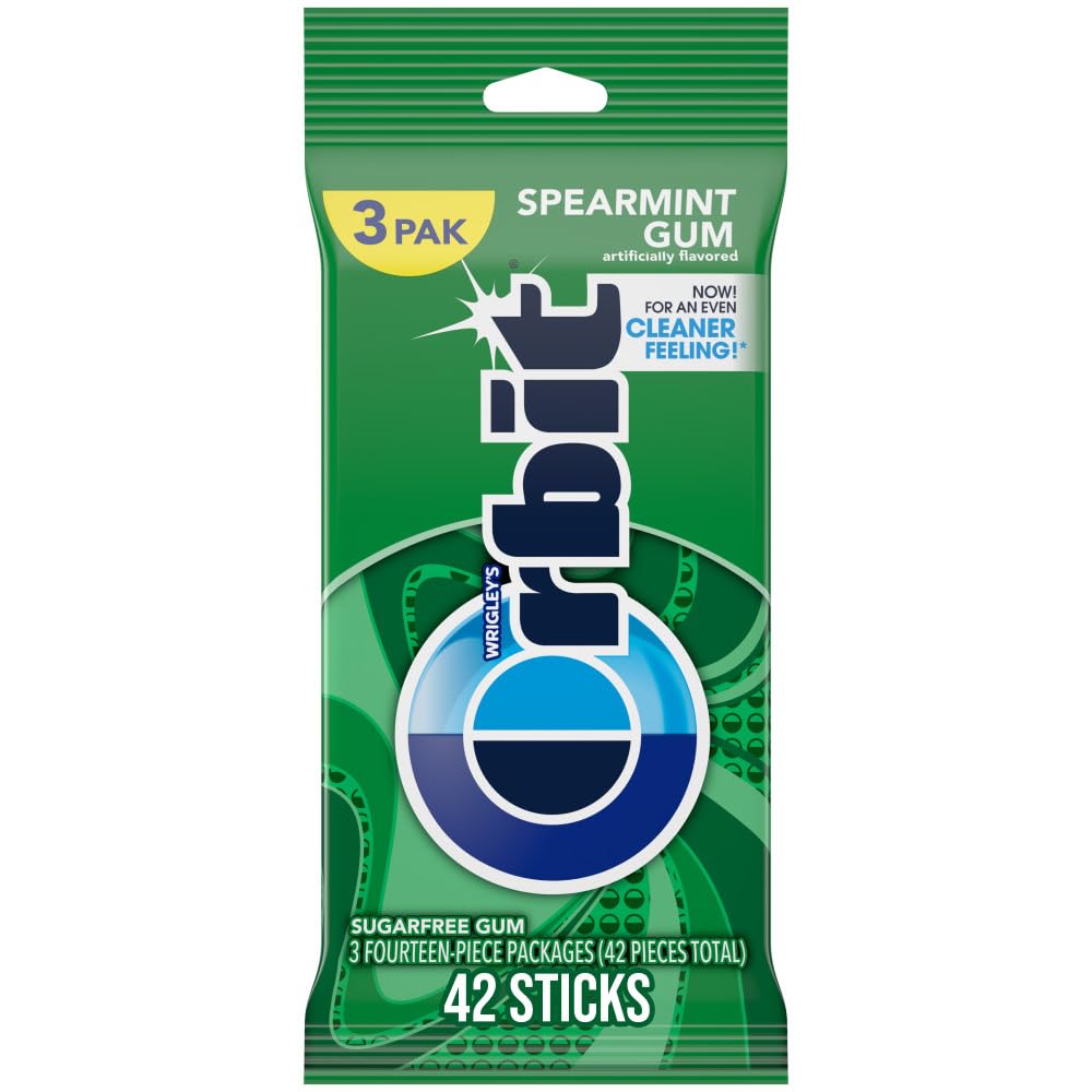 ORBIT Spearmint Sugarless Chewing Gum, 3 Packs of 14-Pieces (42 Total Pieces)