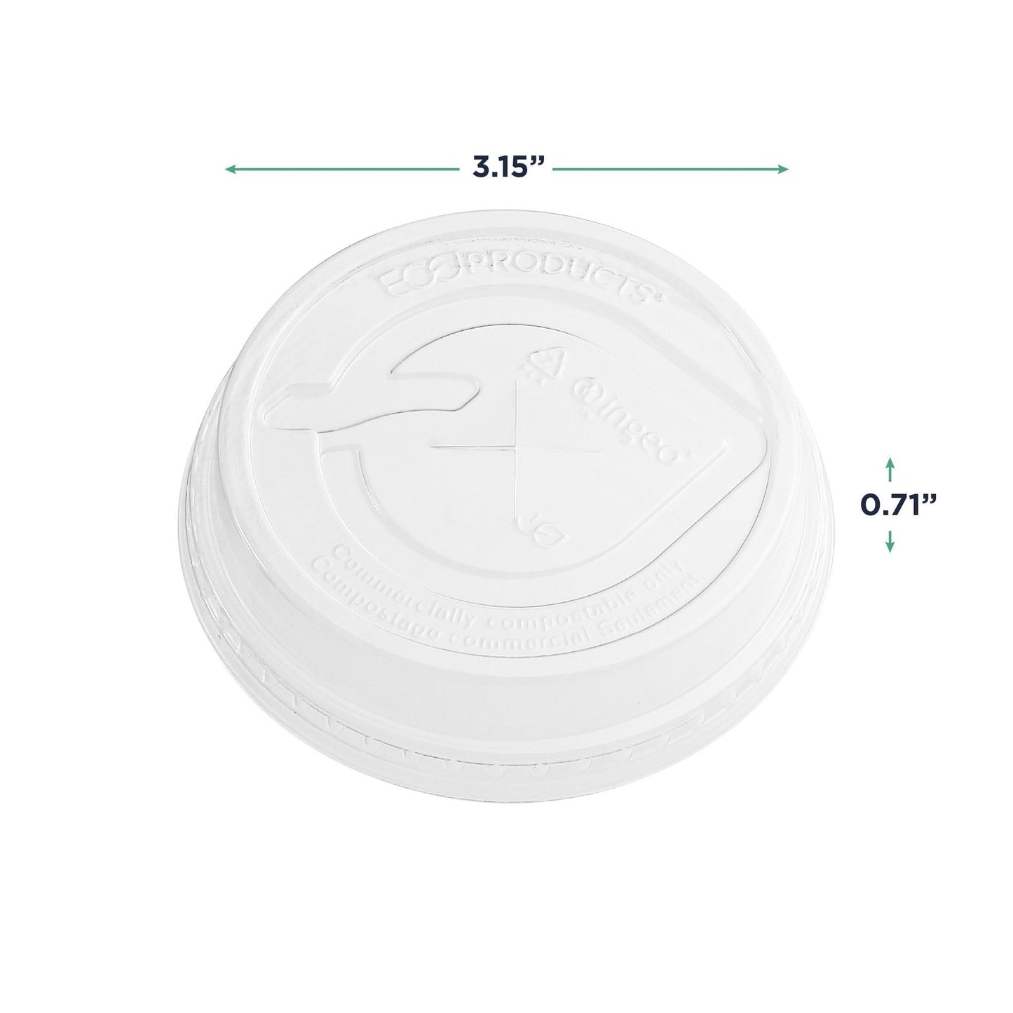 Eco-Products GreenStripe Compostable Plastic Cup Flat Lids, Case of 1000, Perforated Straw Hole, Fits 7 & 10oz Cups, Made From PLA Renewable Plant