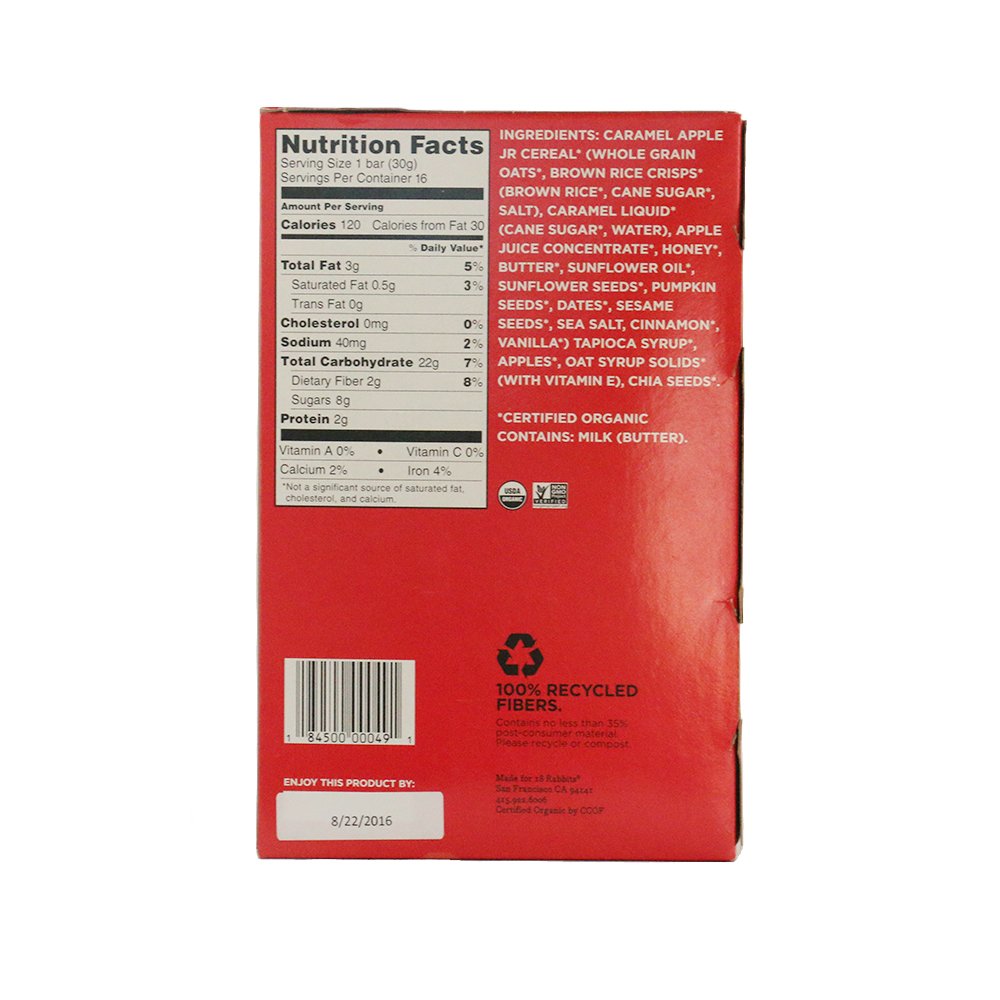 18 Rabbits Gluten Free Jr. Granola Bar, Caramel Apple, 16 Count