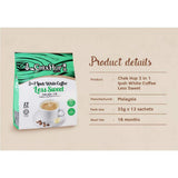 Chek Hup 3 In 1 White Coffee Less Sweet (12 x 35g) 420g - White coffee's smooth texture with premium rock sugar. With no added artificial coffee
