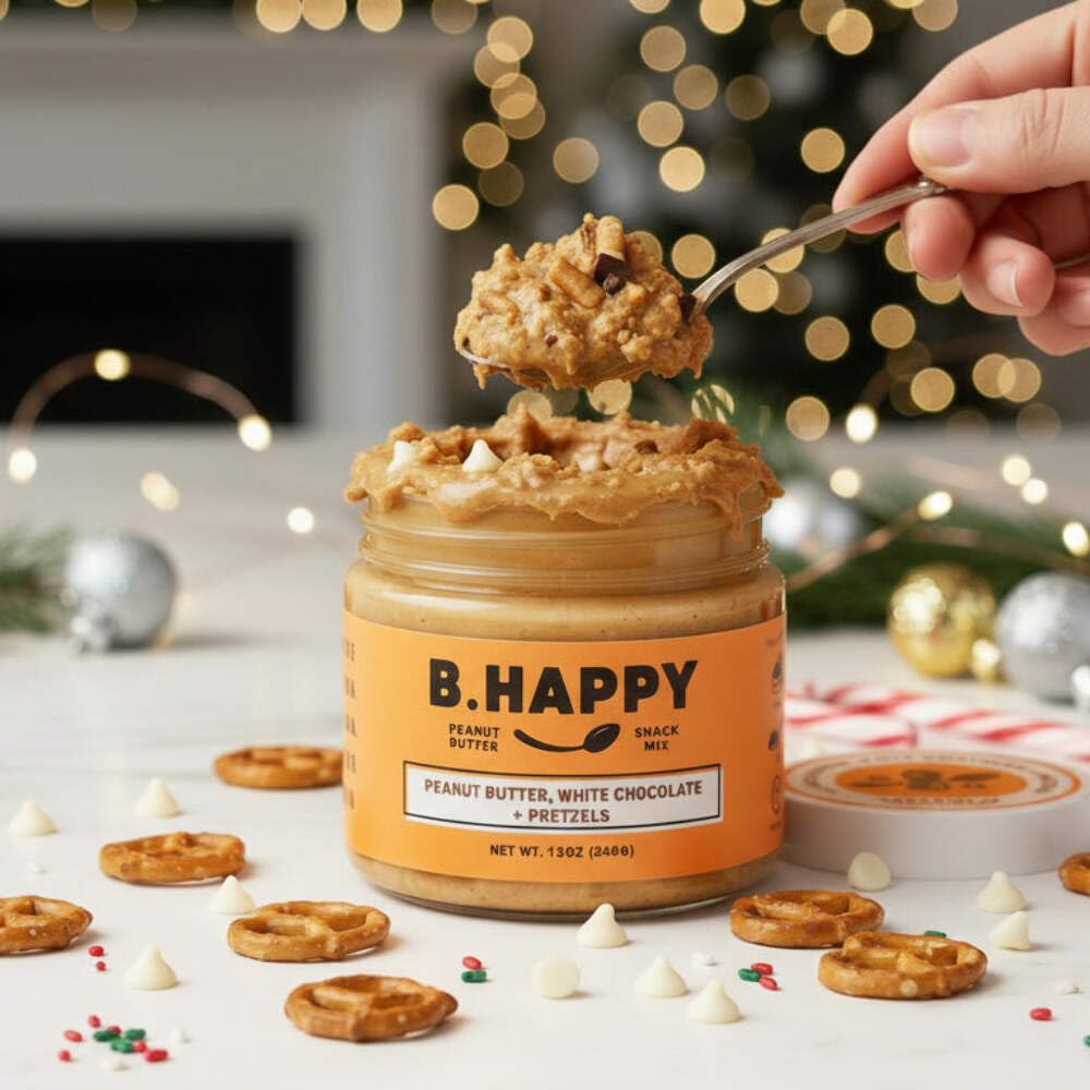 B.HAPPY PEANUT BUTTER DREAM BIG - Honey Roasted Peanut Butter with Creamy White Chocolate Chips & Crunchy Pretzel Pieces, Spoonable Peanut Butter