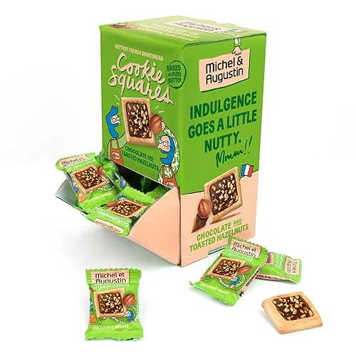 Michel et Augustin Cookies, Individually Wrapped Snacks, Gravity Gift Box, Milk Chocolate & Toasted Hazelnuts Shortbread, Bulk Snacks, 40 French