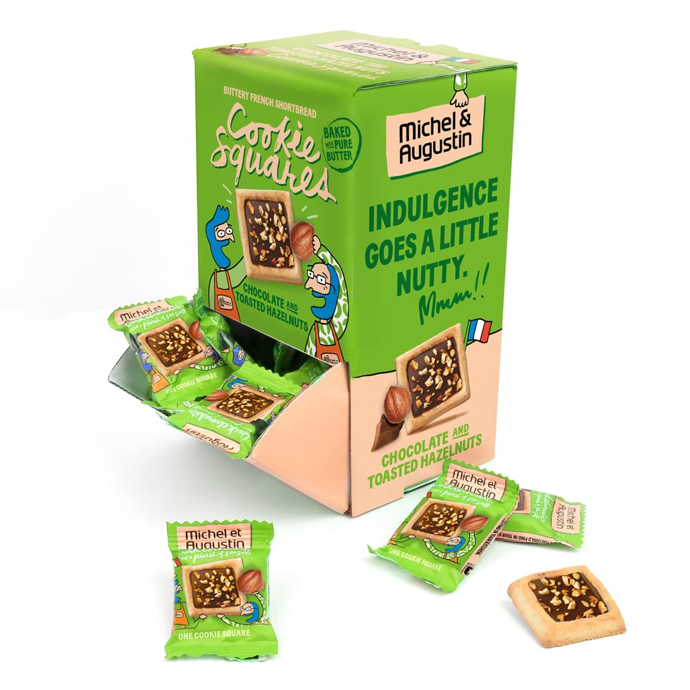 Michel et Augustin Cookies, Individually Wrapped Snacks, Gravity Gift Box, Milk Chocolate & Toasted Hazelnuts Shortbread, Bulk Snacks, 40 French