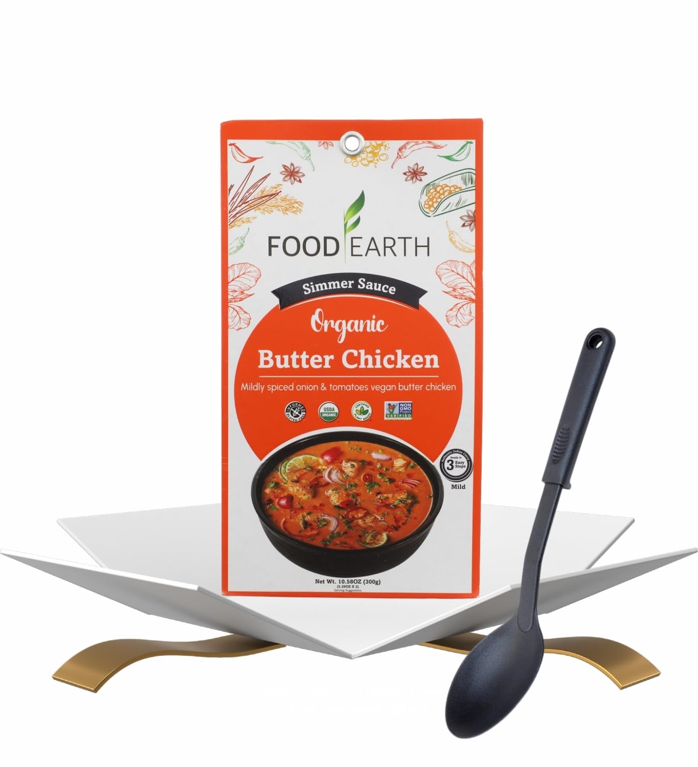Sauce Simmer Butter Chicken, 10.58 OZ Bundle with Black Nylon Basting Spoon - Rich Tomato and Coconut Cream Blend with Mild Spices, Great for Easy
