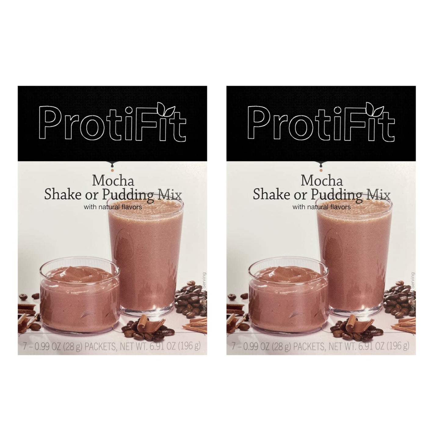 PROTIFIT - High Protein Mocha Pudding & Shake Mix 2 Pack, 15g Protein, Low Calorie, Low Fat, Low Carb, Aspartame Free, Idea Protein Compatible, Meal