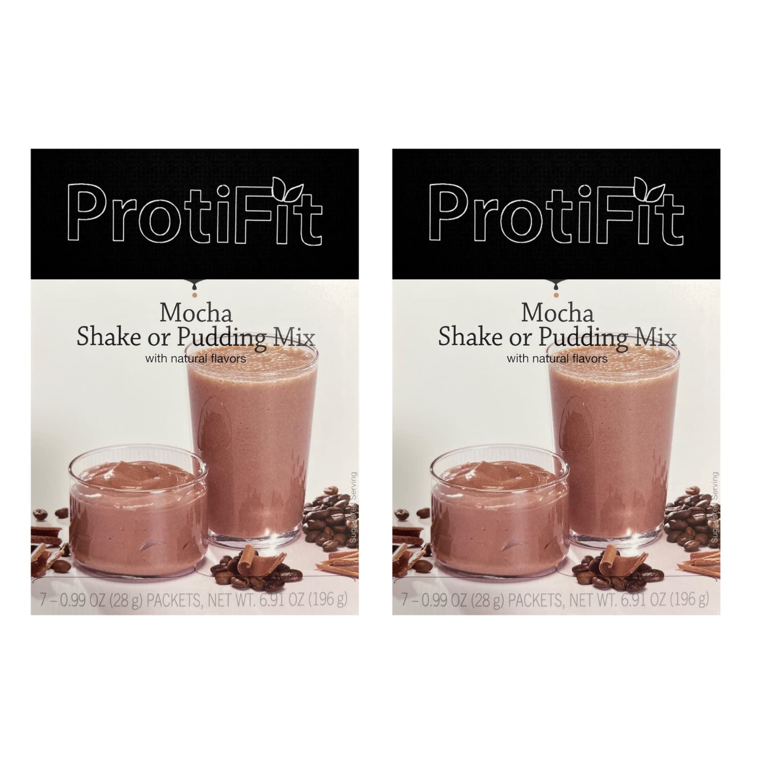 PROTIFIT - High Protein Mocha Pudding & Shake Mix 2 Pack, 15g Protein, Low Calorie, Low Fat, Low Carb, Aspartame Free, Idea Protein Compatible, Meal