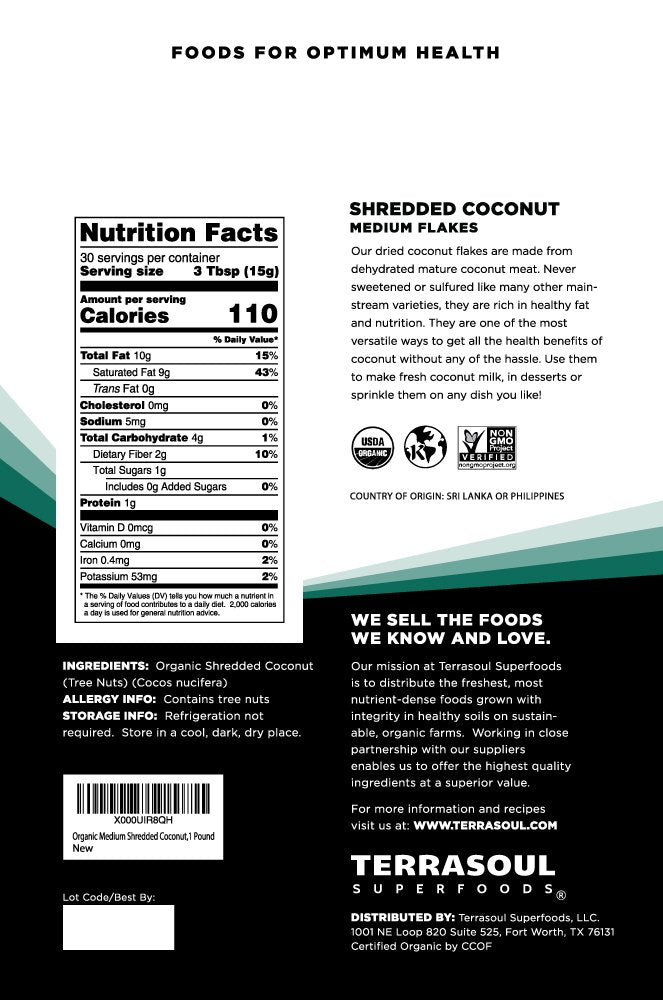 Terrasoul Superfoods Organic Coconut Flakes, 1 Lb - Medium Flakes | Unsweetened | Perfect for Baking