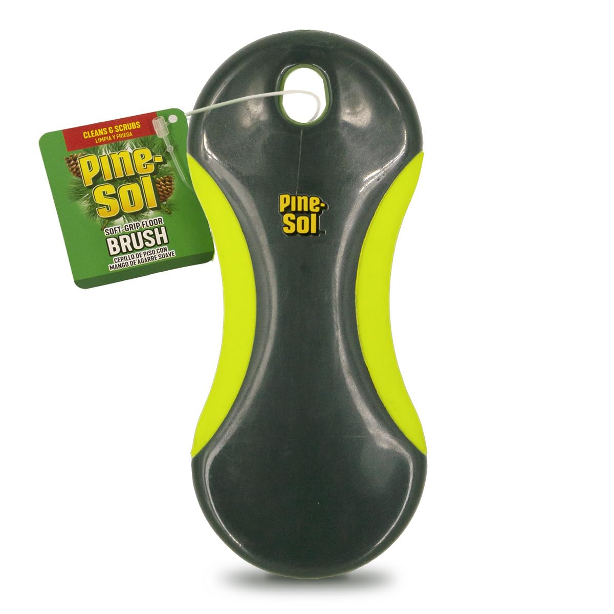 Pine-Sol Heavy Duty Scrub Brush - Multipurpose Cleaning Tool for Floors, Tubs, Sinks | Soft Comfort Grip with Flexible Stiff Bristles, Yellow, Green
