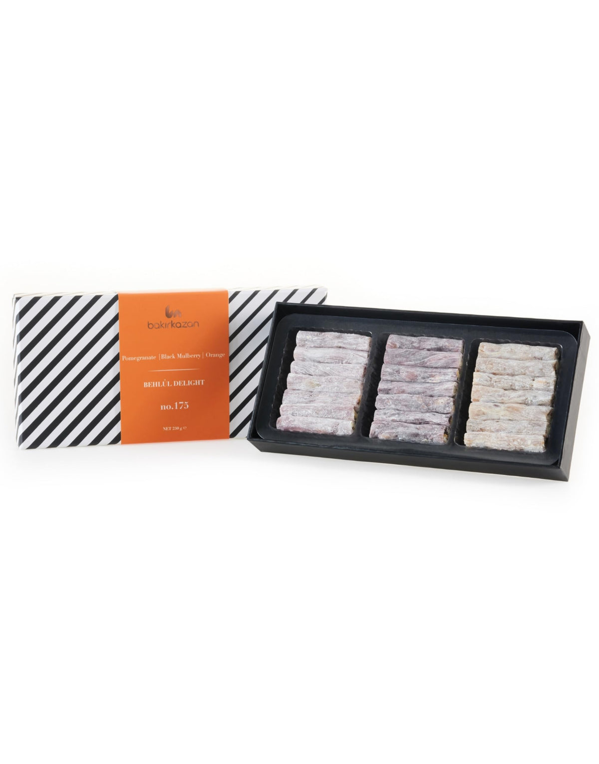 Turkish Delight Behlul by BAKIRKAZAN, Turkish Twist Delights 36 piece Candy 8.8 oz, w/ 3 Flavors: Pomegranate , Black Mulberry, Orange, Luxury Food