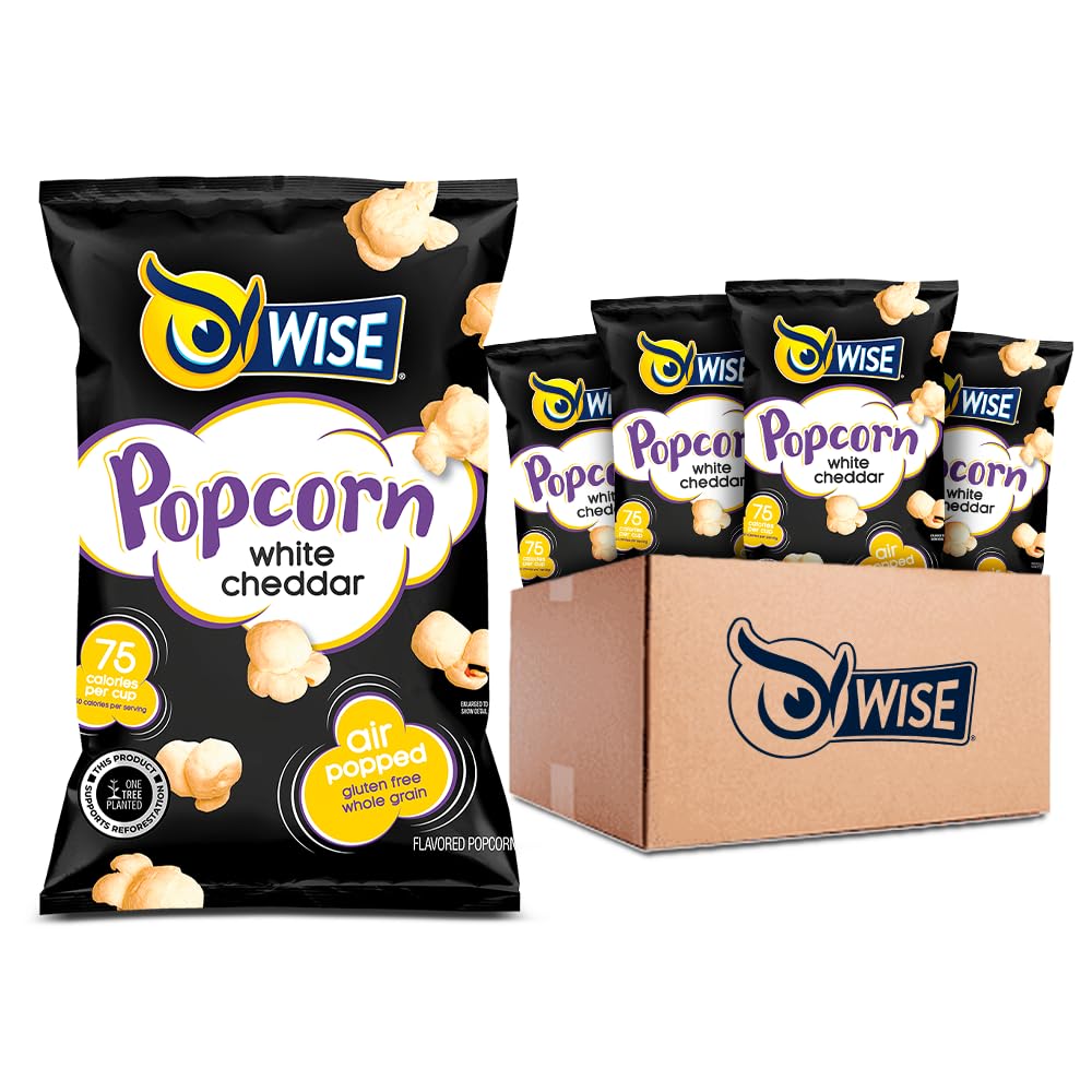 Wise Snacks White Cheddar Popcorn, 0.625 Ounce, Air Popped Individual Snack Size Bags Healthy Popcorn Snacks, School and Halloween Snacks for Kids