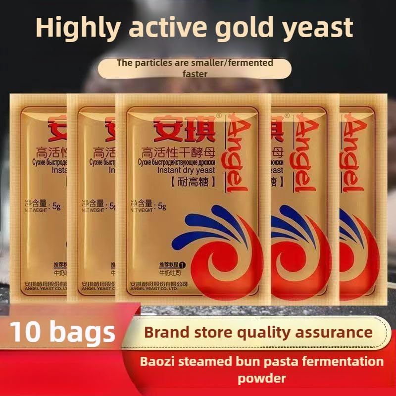 Instand dry Yeast, Angel, Mantou and steamed stuffed bun fermentation powder, Quick Rapid Rise Leavening Agent for Pastries,1.76ounce (5g * 10 bags)